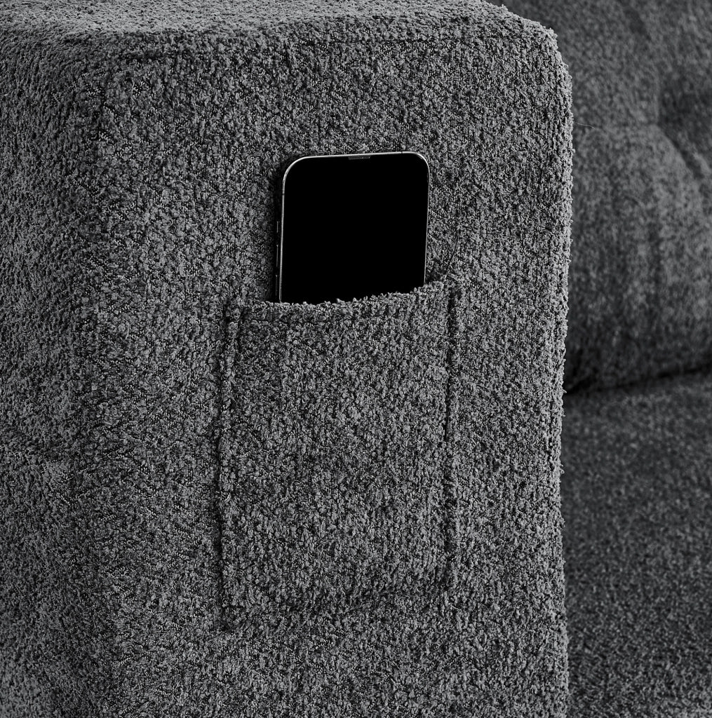 Divano Modulare 2 posti con Poltrona Trasformabile in Letto, Memory Foam, Tessuto Grigio Chiaro, con Tasche Laterali