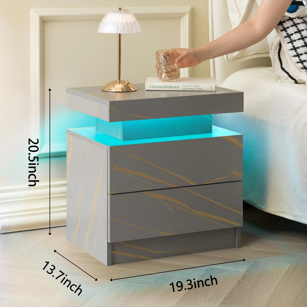Comodino LED con 2 cassetti grigio e oro