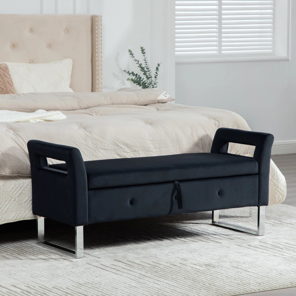 Pouf Contenitore Velluto con Braccioli ¨C MINIMAL ¨C Nero
