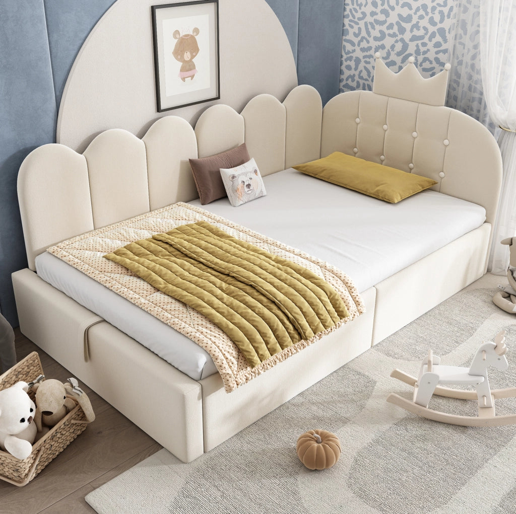 Letto daybed 90x200 cm con contenitore idraulico in velluto beige