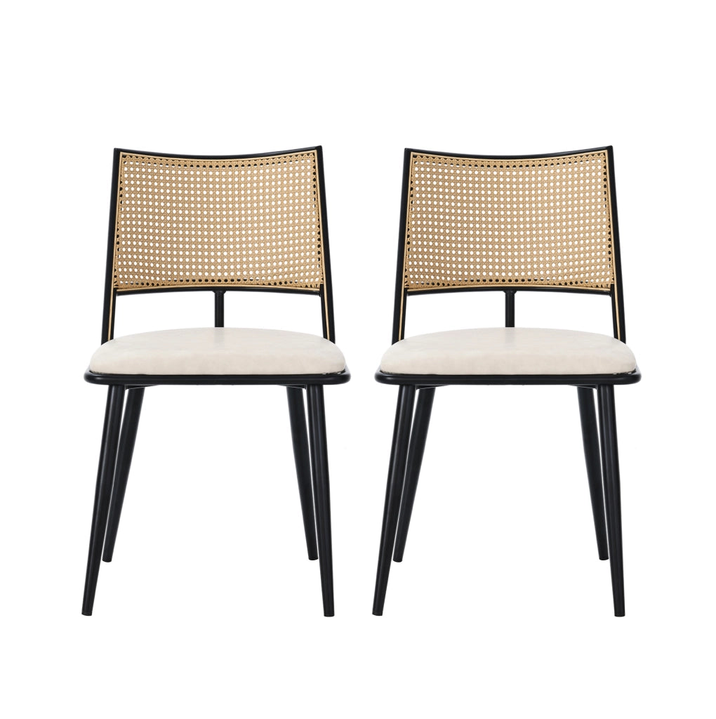 Set 2 sedie nere in rattan con seduta in PU, portata 120 kg