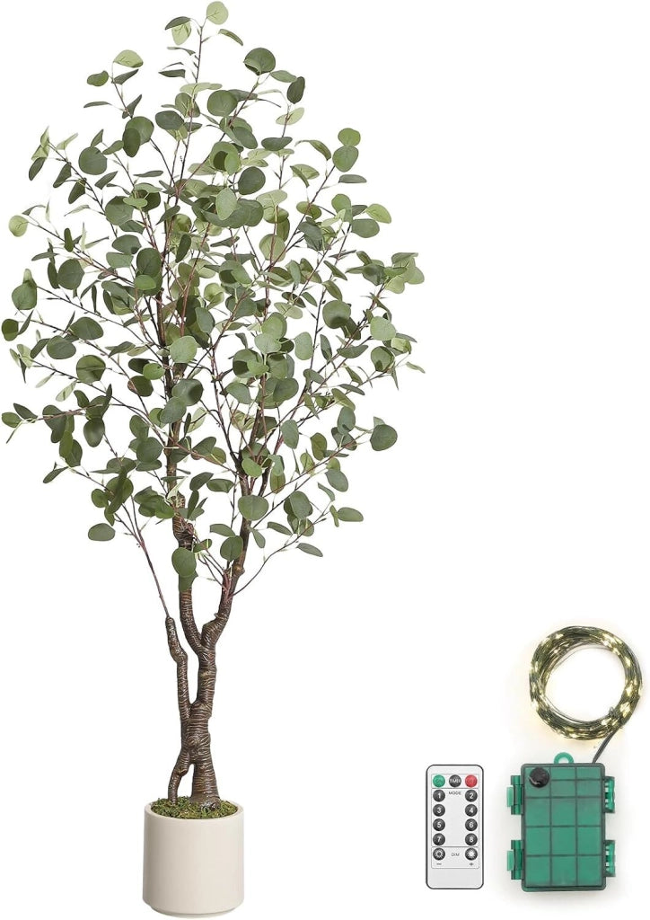 Eucalipto Artificiale da Interno 180 cm Pianta Finta Realistica con Vaso