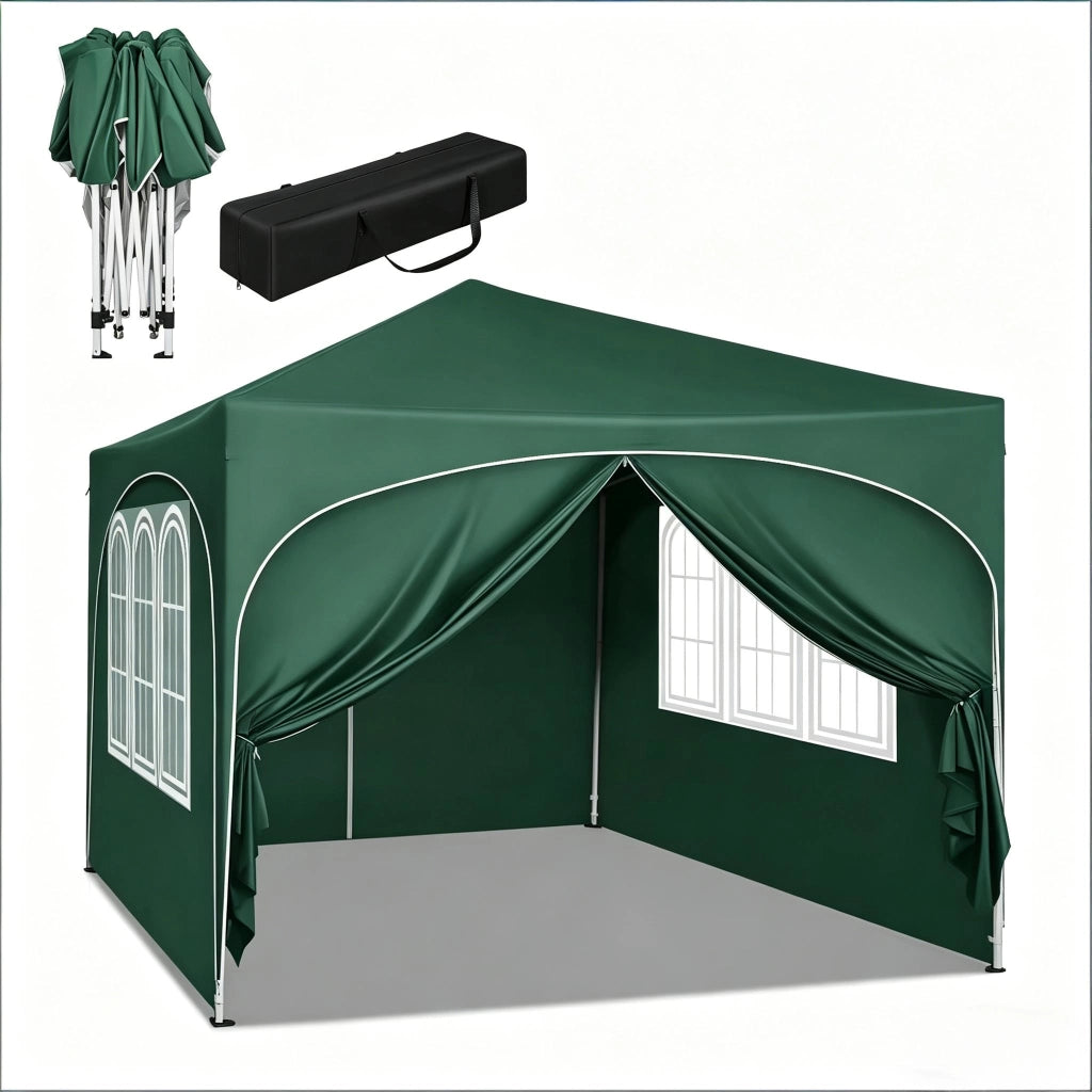 Gazebo pieghevole 3 × 3 m con 4 pareti laterali rimovibili altezza regolabile tetto impermeabile Oxford 210D verde