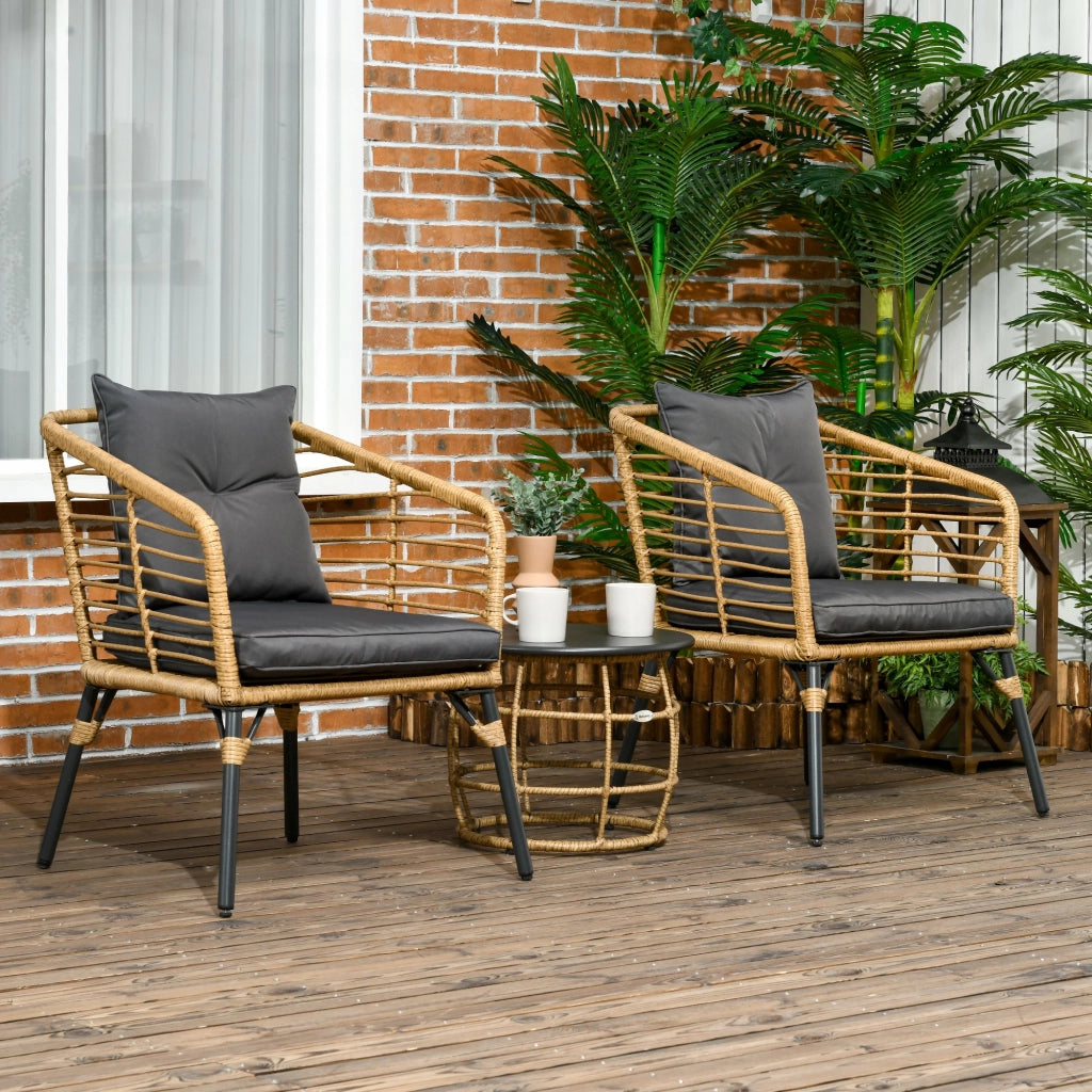 Set da bistrot 3 pezzi con cuscini in rattan PE sabbia