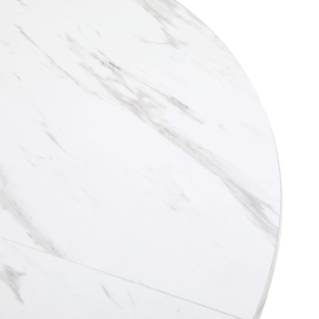 Set tavolo da pranzo rotondo 100 cm, piano MDF bianco e gambe metallo nero, con 4 sedie in velluto nero, 5 pezzi