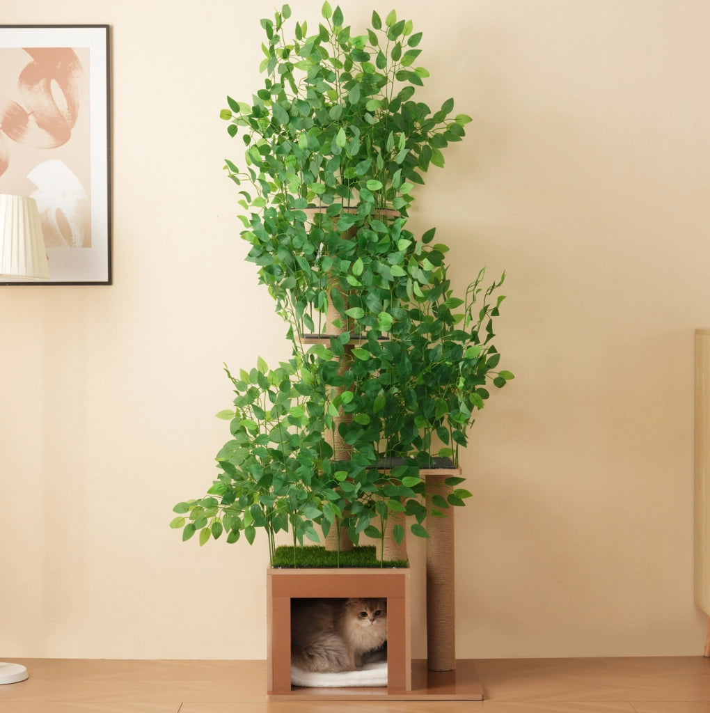 Albero tiragraffi per gatti a forma di albero 190 cm; 4 piattaforme; verde; in MDF