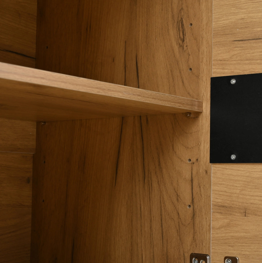 Madia 140x40x70 cm con 3 ante e ripiani regolabili; effetto rovere e nero HOMVRA