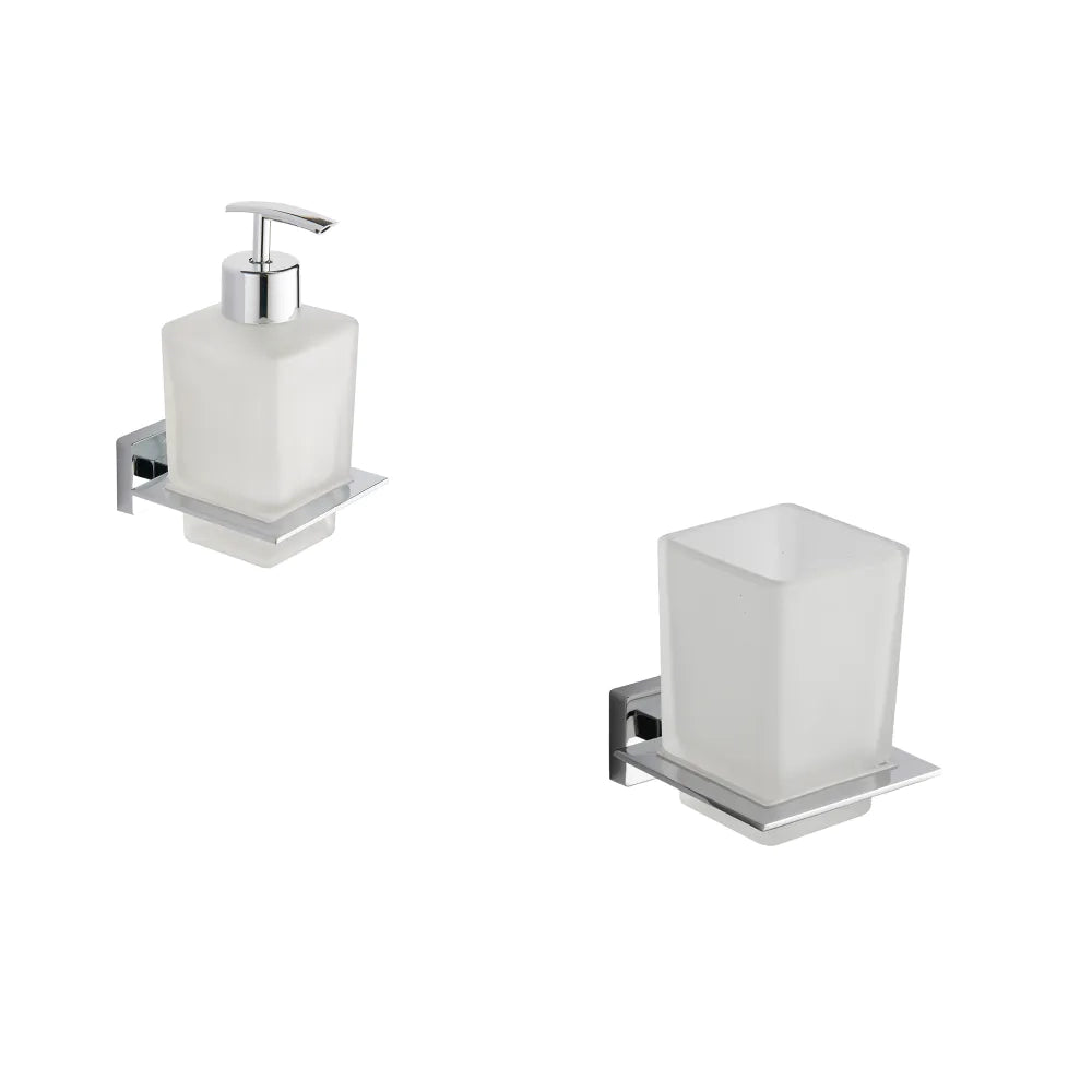 Set da bagno 2 accessori cromato: dispenser e porta spazzolino | Arch