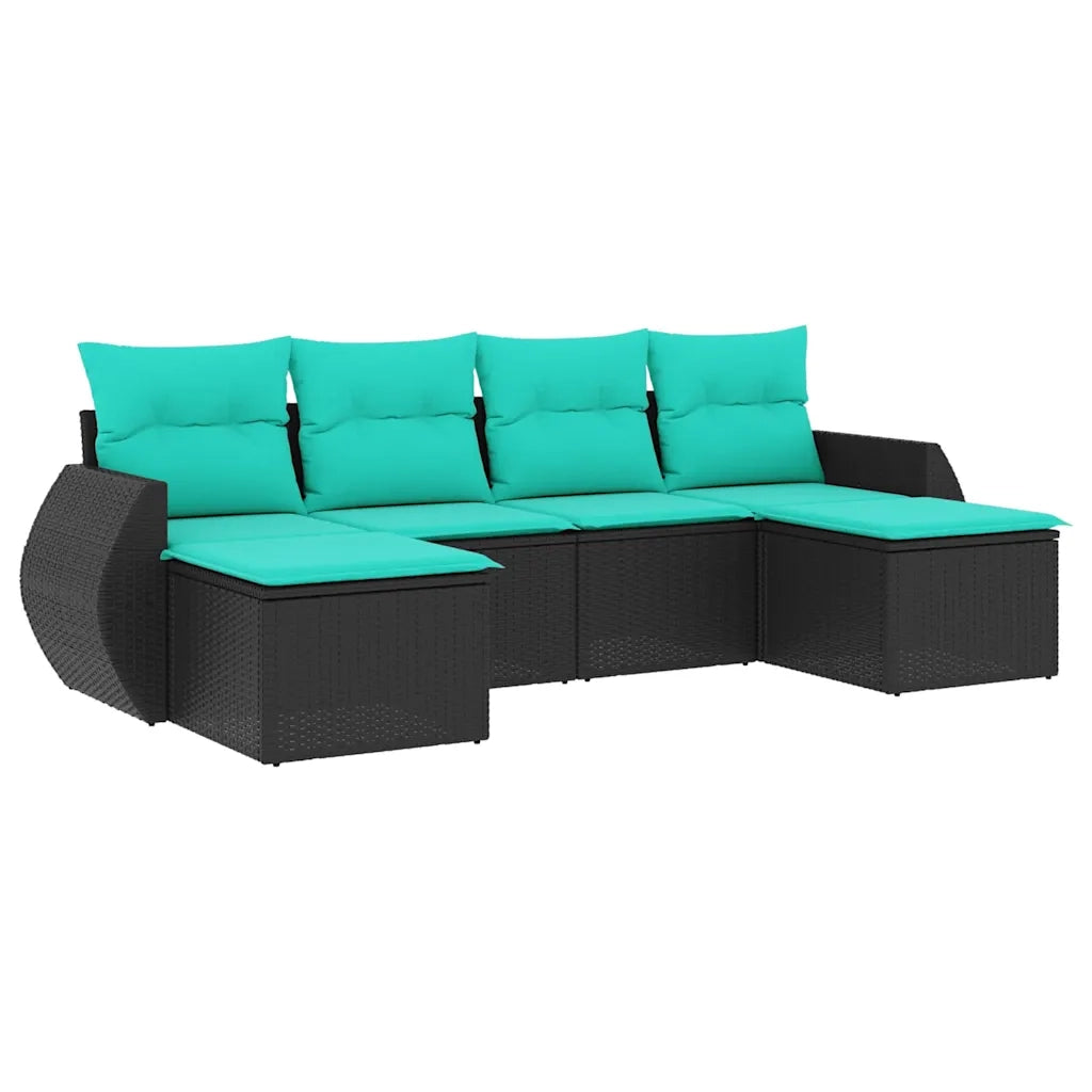 Set Divani da Giardino 6 pz con Cuscini Nero in Polyrattan 3221716