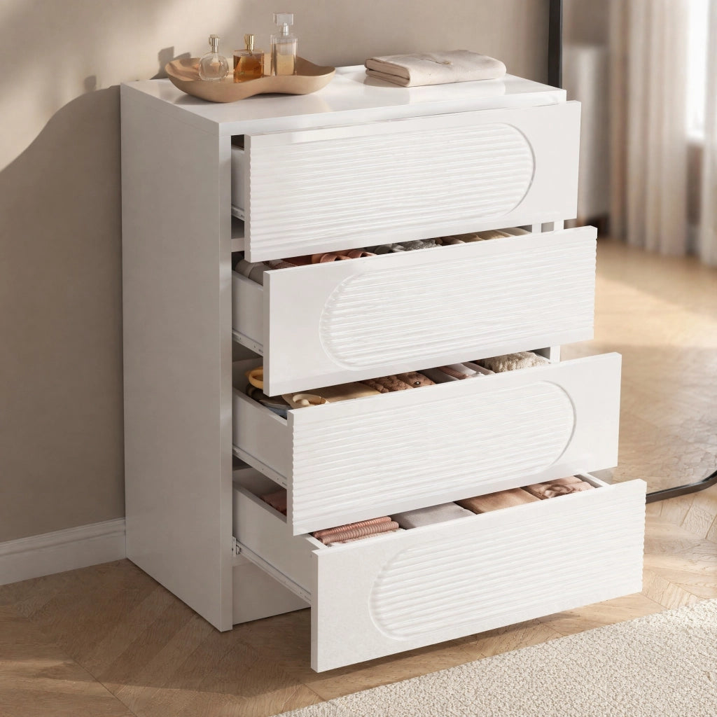Cassettiera 4 cassetti 60x38;5x85 cm in MDF e pannello truciolare bianca