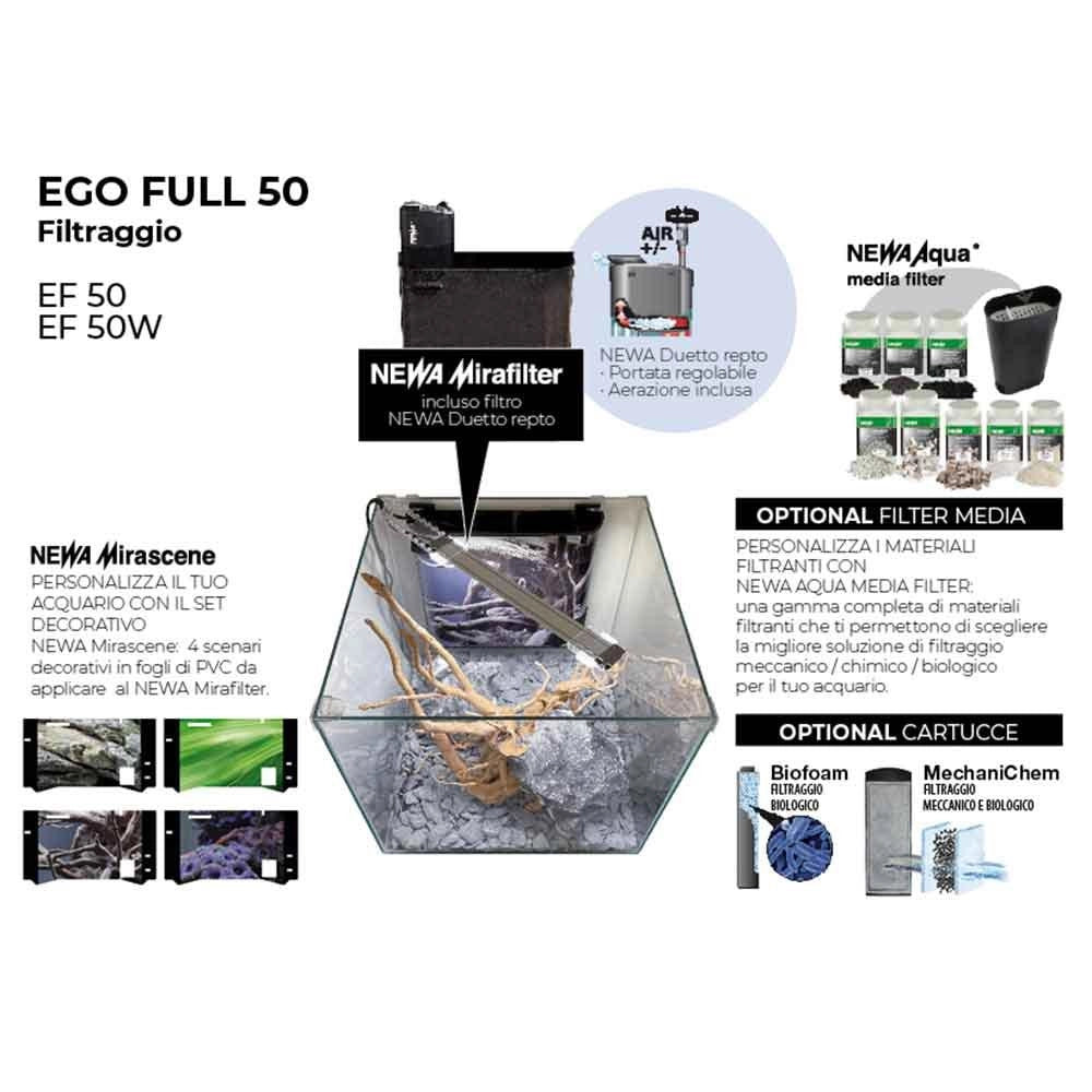 Newa Ego Full EF50W Colore bianco cm35,8x36,5x39,5h - acquario con illuminazione LED e filtro incluso