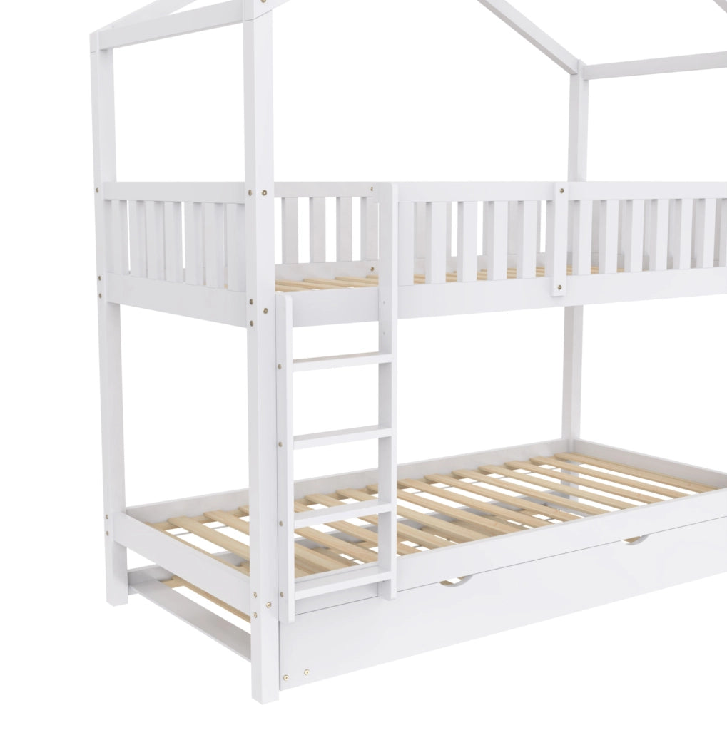 Letto a castello a 3 posti in pino bianco 90x200 cm