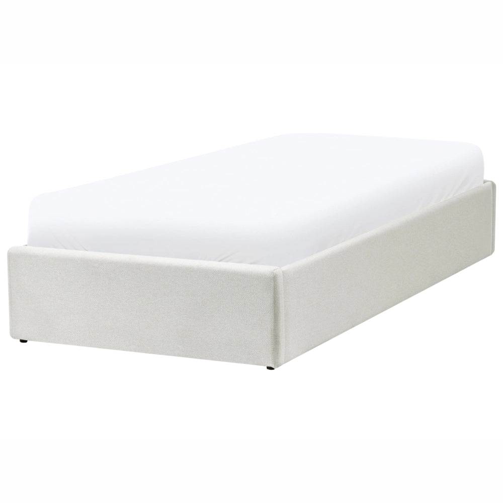 Letto singolo con contenitore in tessuto beige chiaro 90 x 200 cm portaoggetti stile moderno