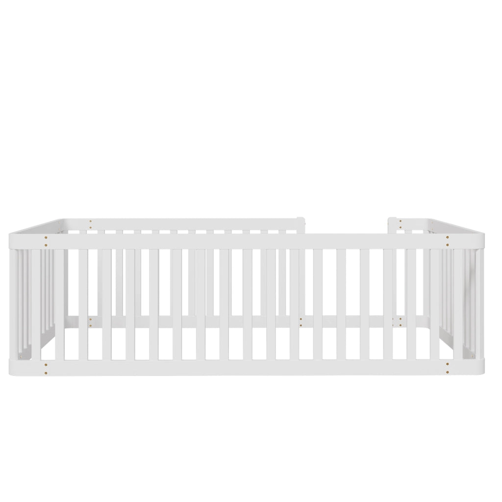 Letto per bambini 90 × 200 cm 1 posto con recinto di sicurezza, senza materasso, in legno di pino, bianco