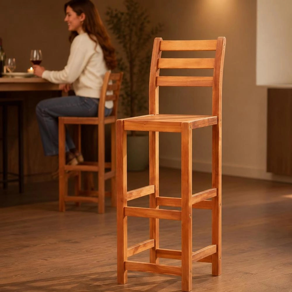 Bar Stools, Set Of 4, Solid Acacia Wood