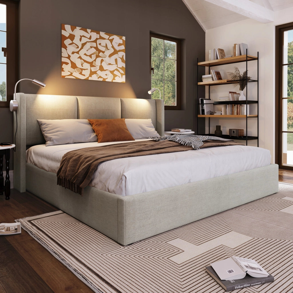 Letto imbottito con contenitore e illuminazione - Xylo - 140x200