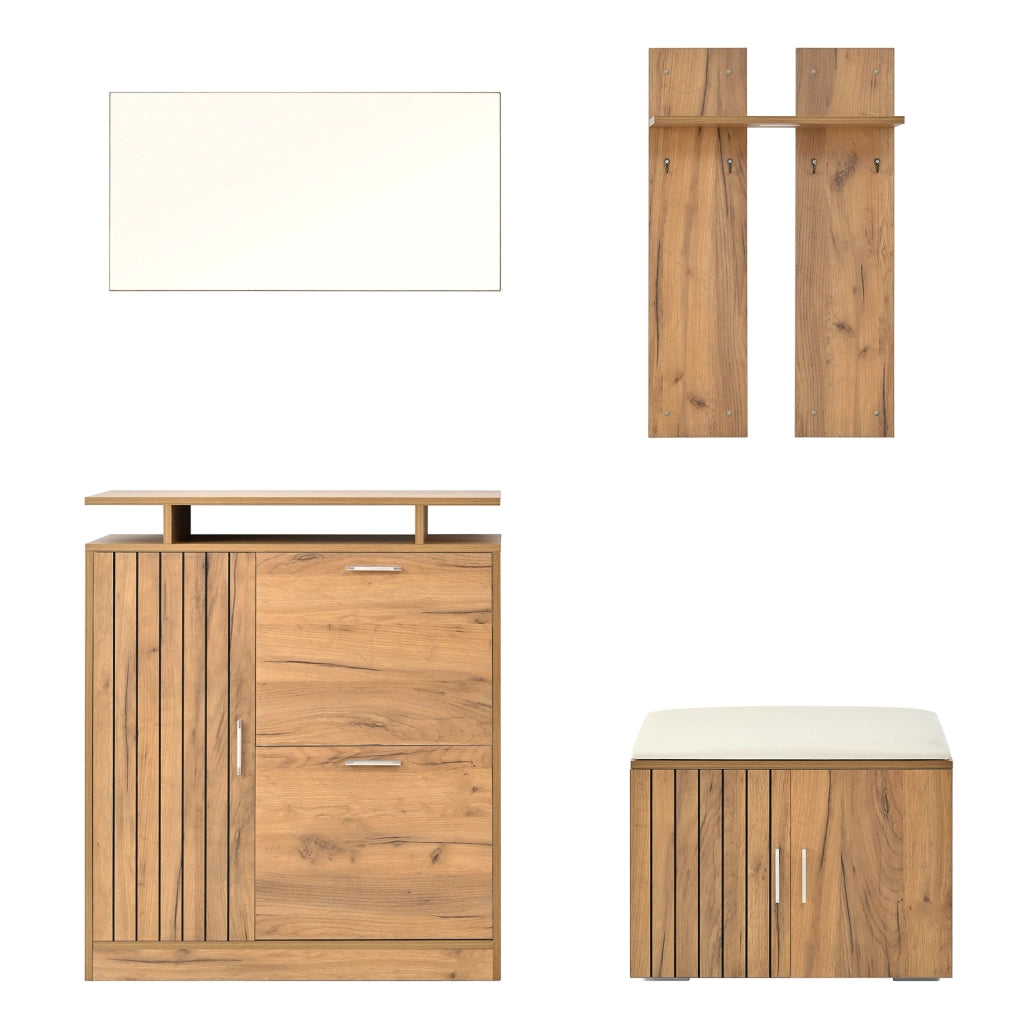 Set guardaroba per ingresso 140x35x133 cm in truciolare naturale con specchio