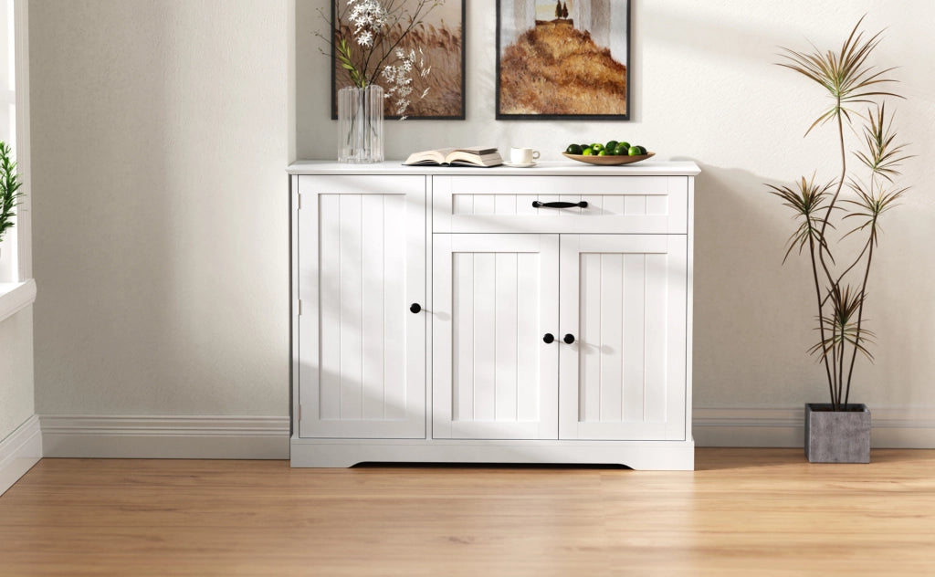 Sideboard moderno bianco con 3 ante e 1 cassetto, mobile buffet per soggiorno, sala da pranzo e ingresso
