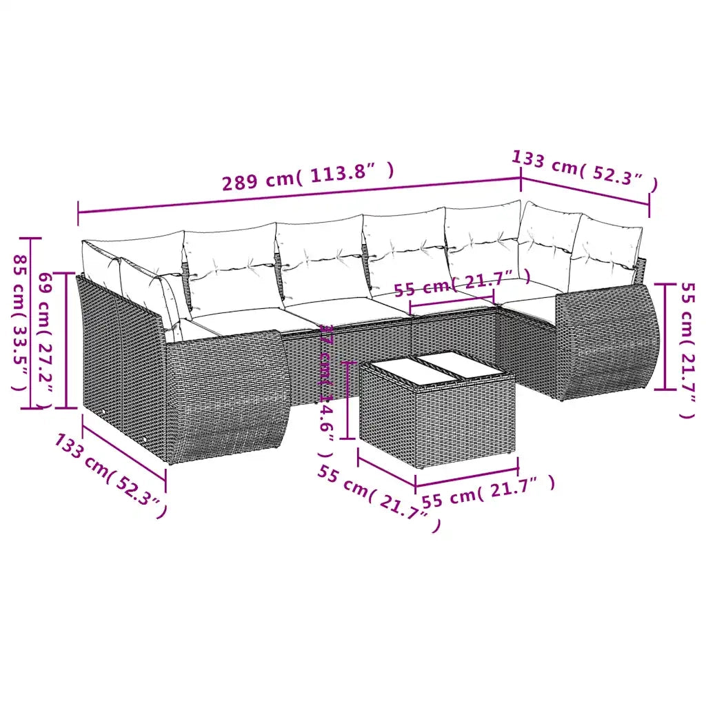 Set Divani da Giardino 8 pz con Cuscini Marrone in Polyrattan 3221143