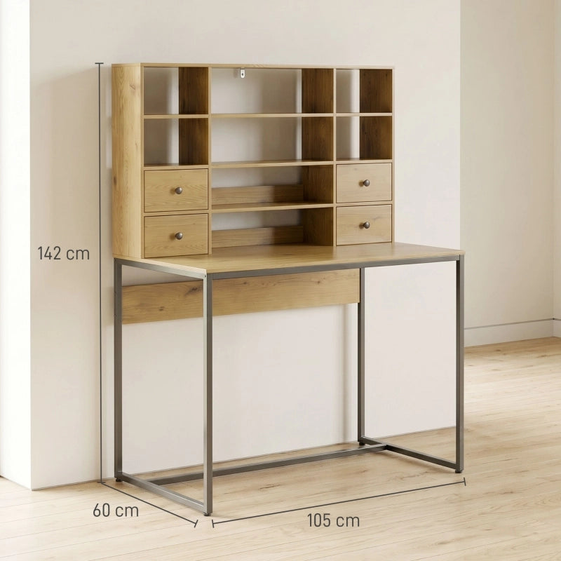 Scrivania computer con 4 cassetti e ripiani ¨C Minimal ¨C rovere 105x50x75