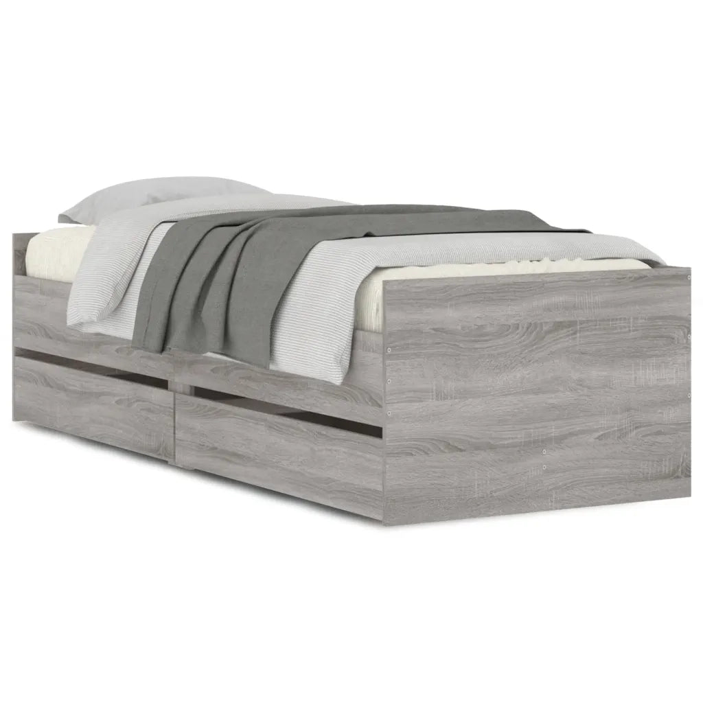 Letto singolo | Letto per adulti | Giroletto con Cassetti Grigio Sonoma 100x200 cm