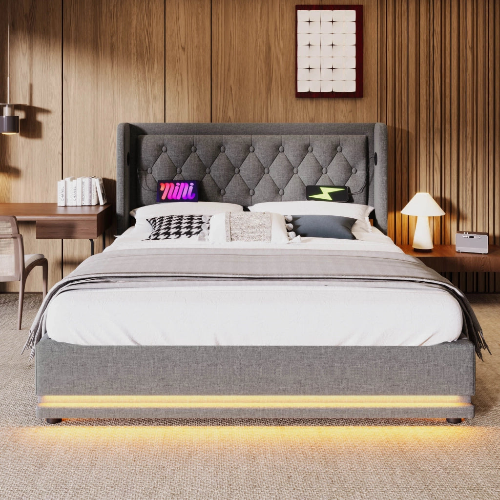 letto imbottito cotone grigio 180 x 200 cm