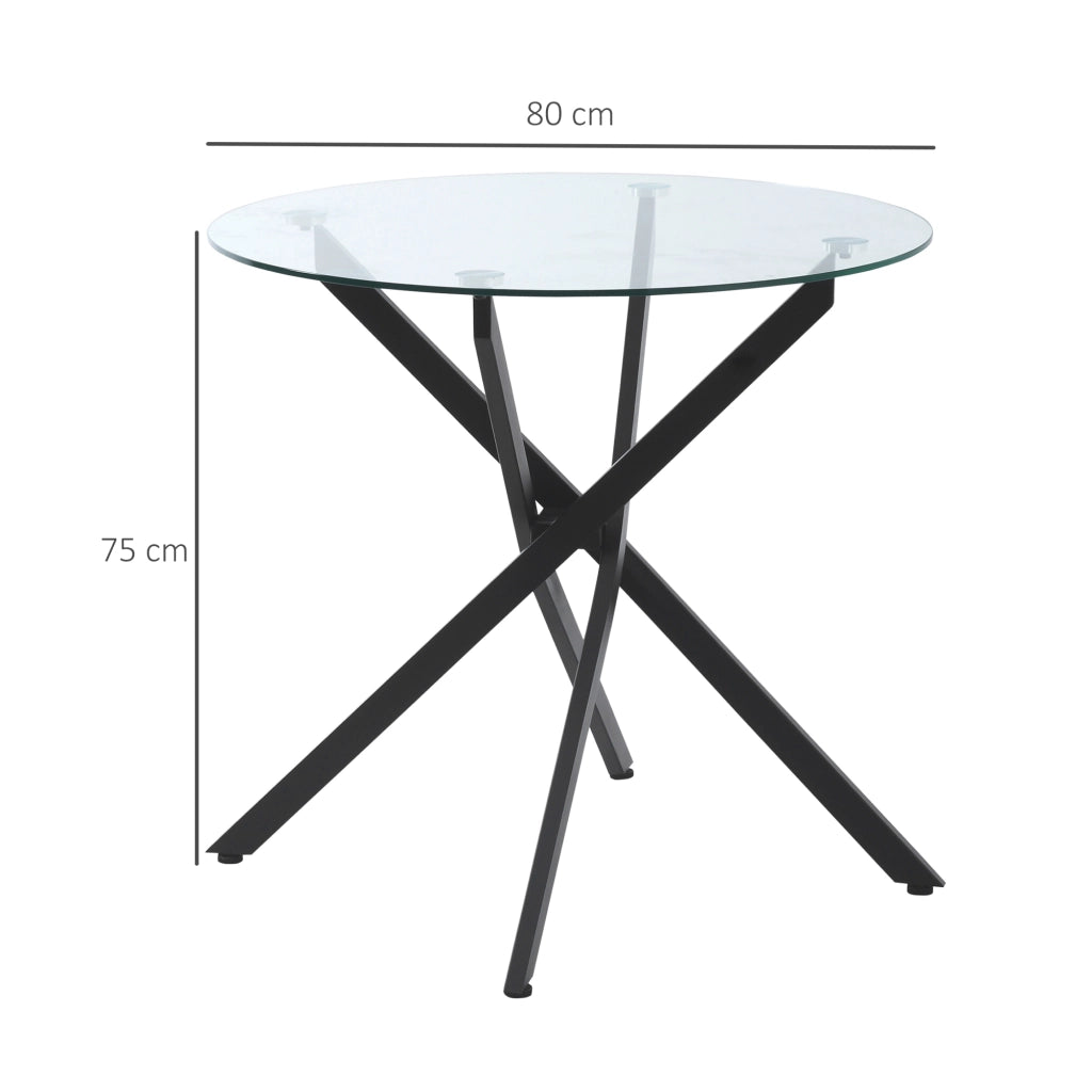 Tavolo da pranzo rotondo con piano in vetro temperato e gambe metalliche ¨C Minimal ¨C 80 cm di diametro, per 4 persone