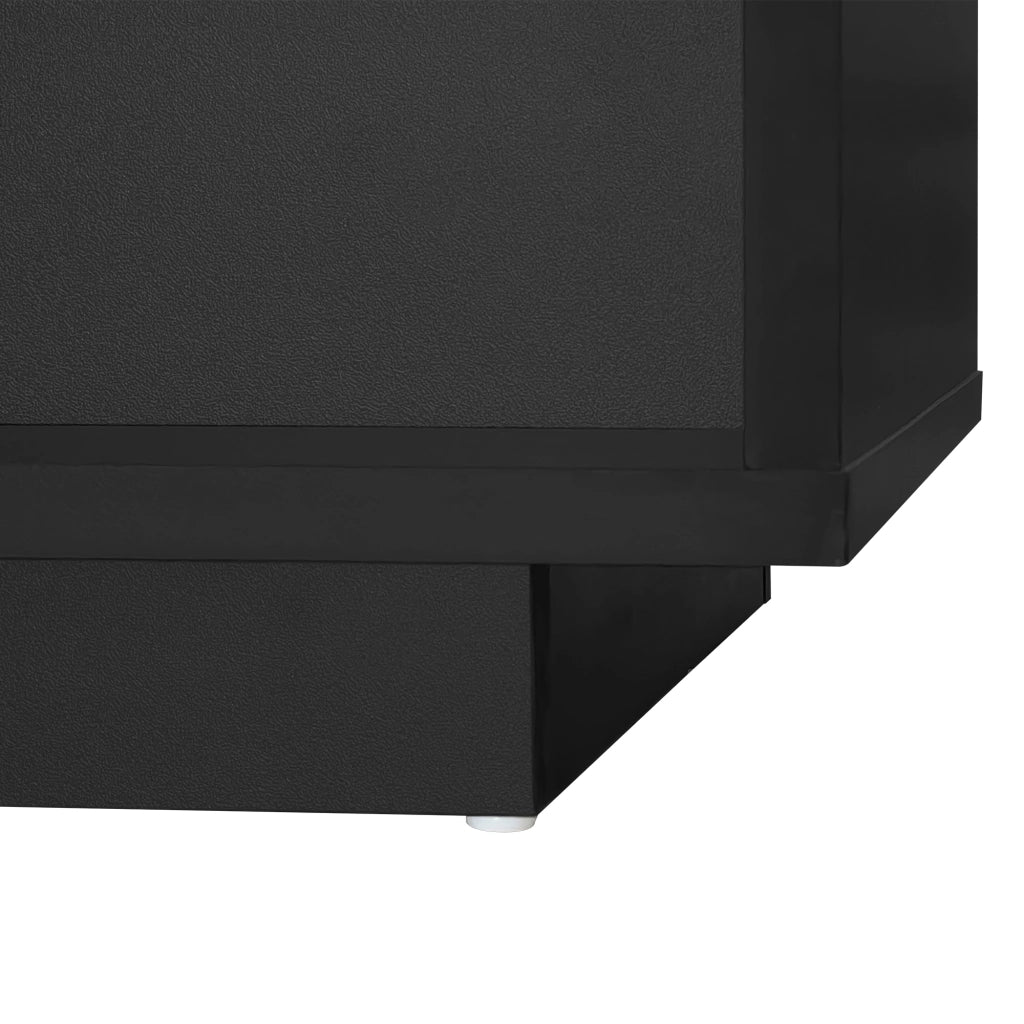 Tavolino da salotto 95x50x42;5 cm con LED Bluetooth; 2 cassetti e 2 vani; nero in truciolare
