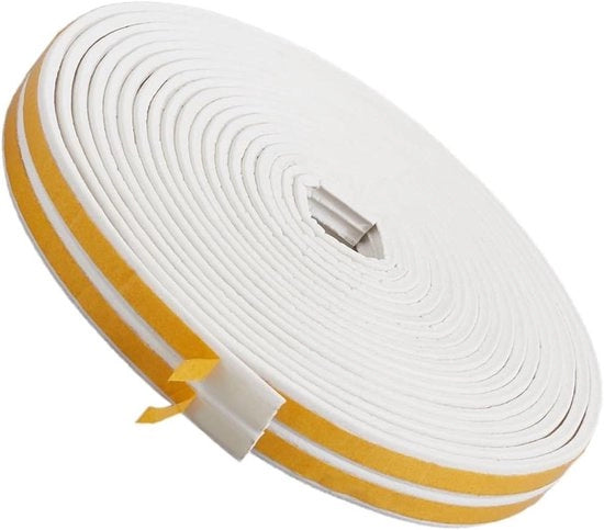 Geribbelde schiume adesiva per isolamento acustico di porta e finestra - Bianco 10 mm x 18 mm - Striscia di raccordo EPDM autofibra.