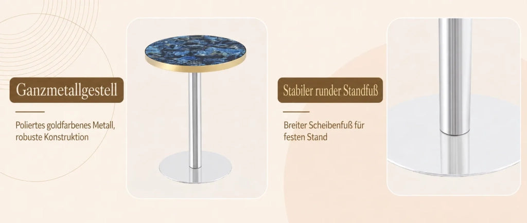 Tavolino Rotondo Moderno, Piano Effetto Marmo con Bordo Dorato, Struttura in Metallo Nero/Oro/Argento, Ideale come Tavolo da Salotto, Comodino o Balcone