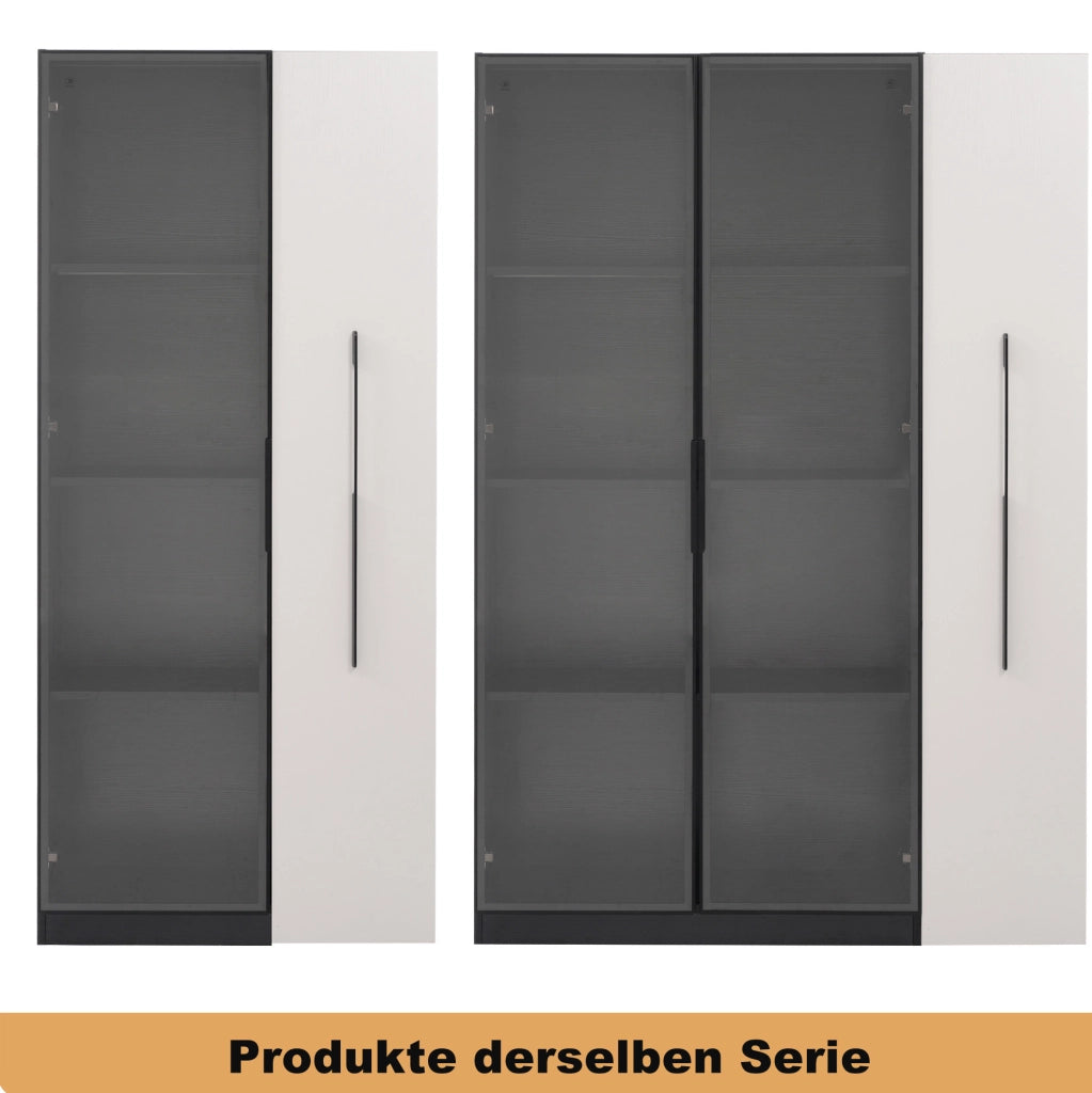 Vetrina 70x40x160 cm con LED e vano estraibile laterale in MDF nero e bianco