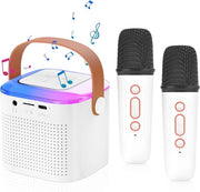Mini Macchina Karaoke Portatile con Microfoni Senza Fili e Luce LED