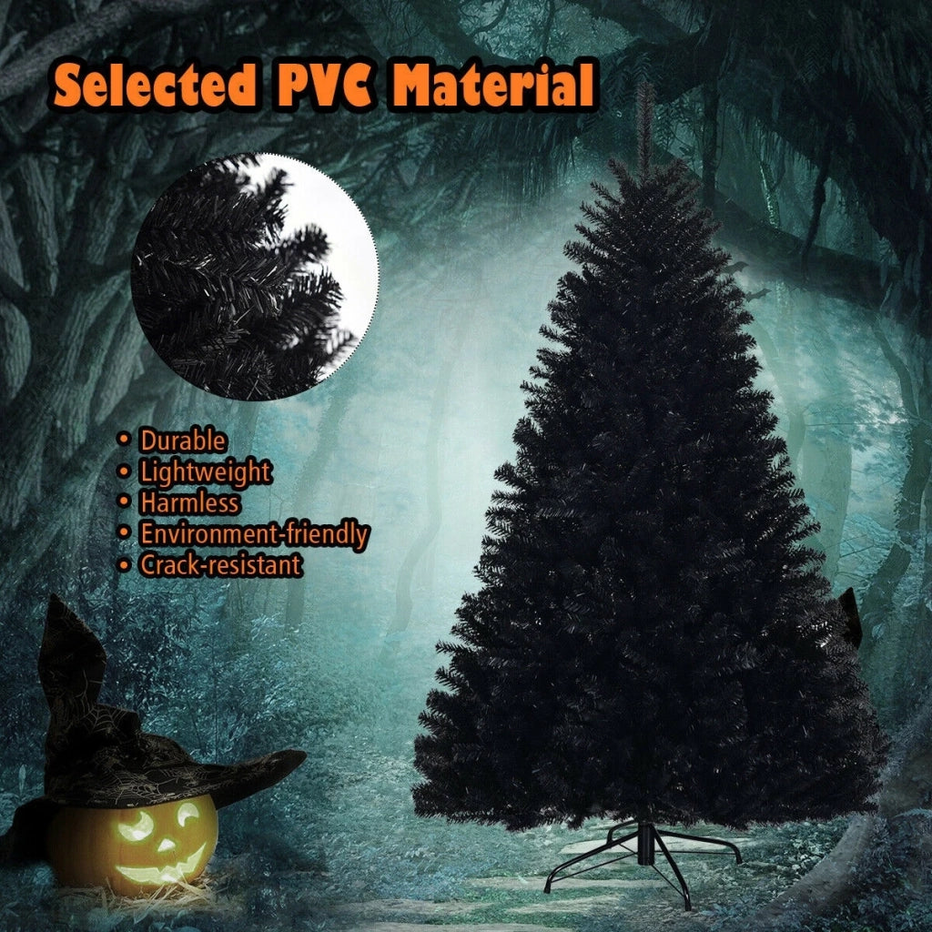 Albero di Natale artificiale nero 6 feet con 1036 rami in PVC, supporto in metallo, per casa e feste, facile da montare