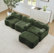 Divano modulare angolare verde in velluto, 3 posti con pouf, schiuma ad alta resilienza 32D