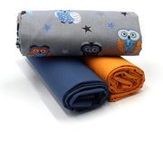 Set di stoffa in cotone 1,5m design + 2x selezione di tessuto omogeneo coordinato 100% cotone (Set16 Grigio Occhi di Corvo)