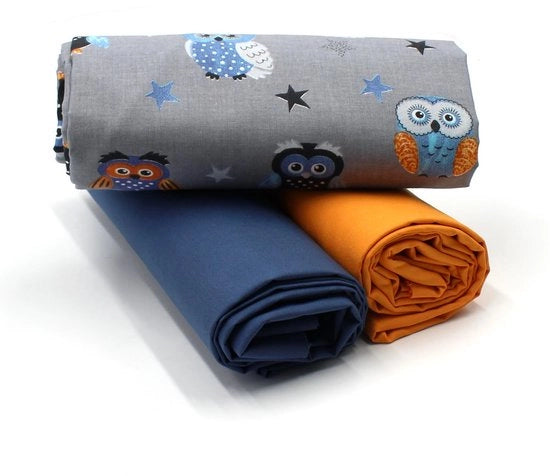 Set di stoffa in cotone 1,5m design + 2x selezione di tessuto omogeneo coordinato 100% cotone (Set16 Grigio Occhi di Corvo)