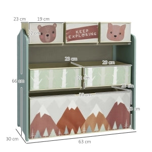 Armadio per bambini con 6 scatole in tessuto, motivo carino, 63x30x66 cm, verde