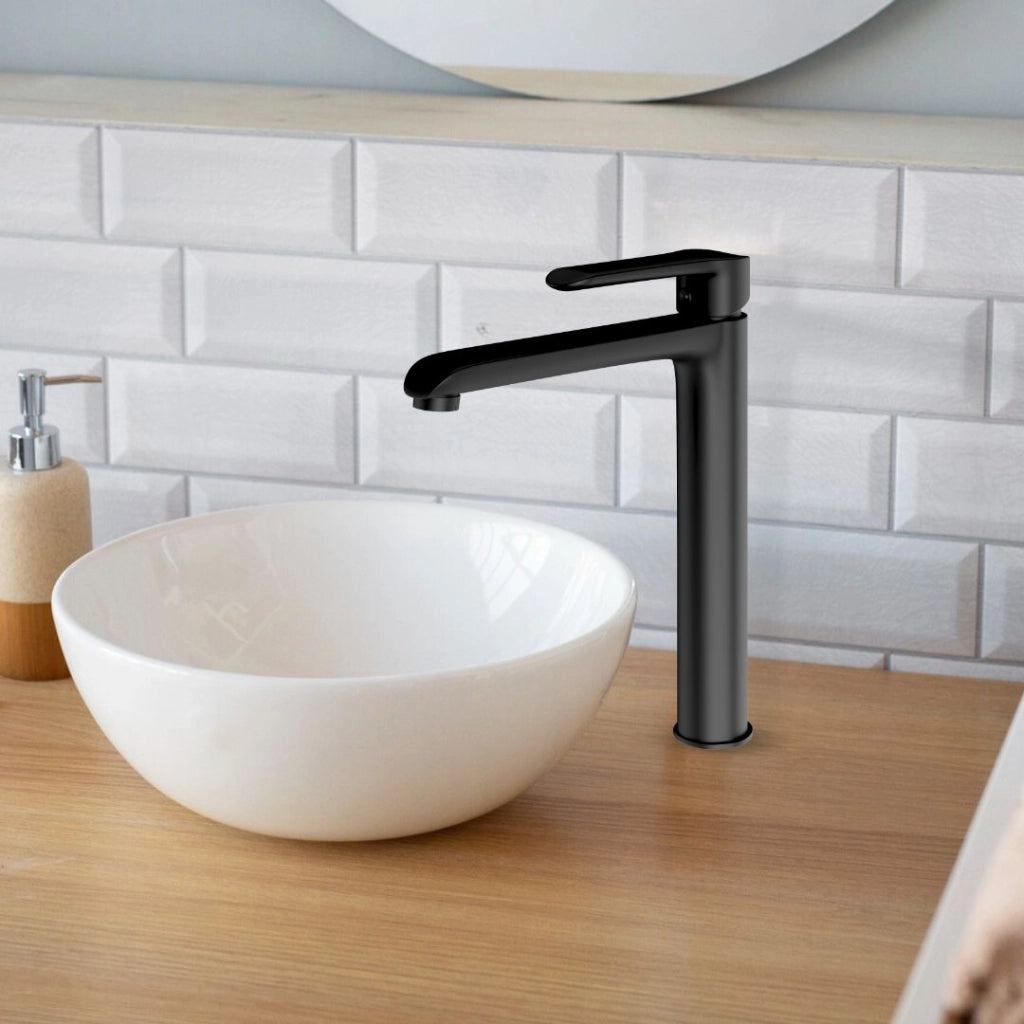 Miscelatore rubinetto puma per lavabo con bocca alta in ottone nero opaco bagno *** confezione 1