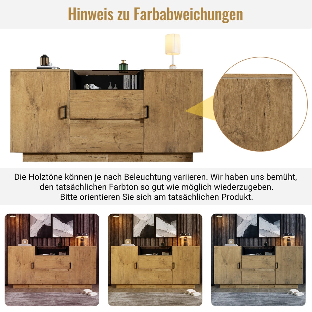 Credenza con cassetti, ante e vano aperto