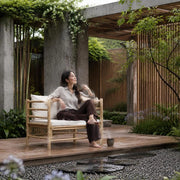 Garden Sofa With Cushions, Cream White, Bamboo