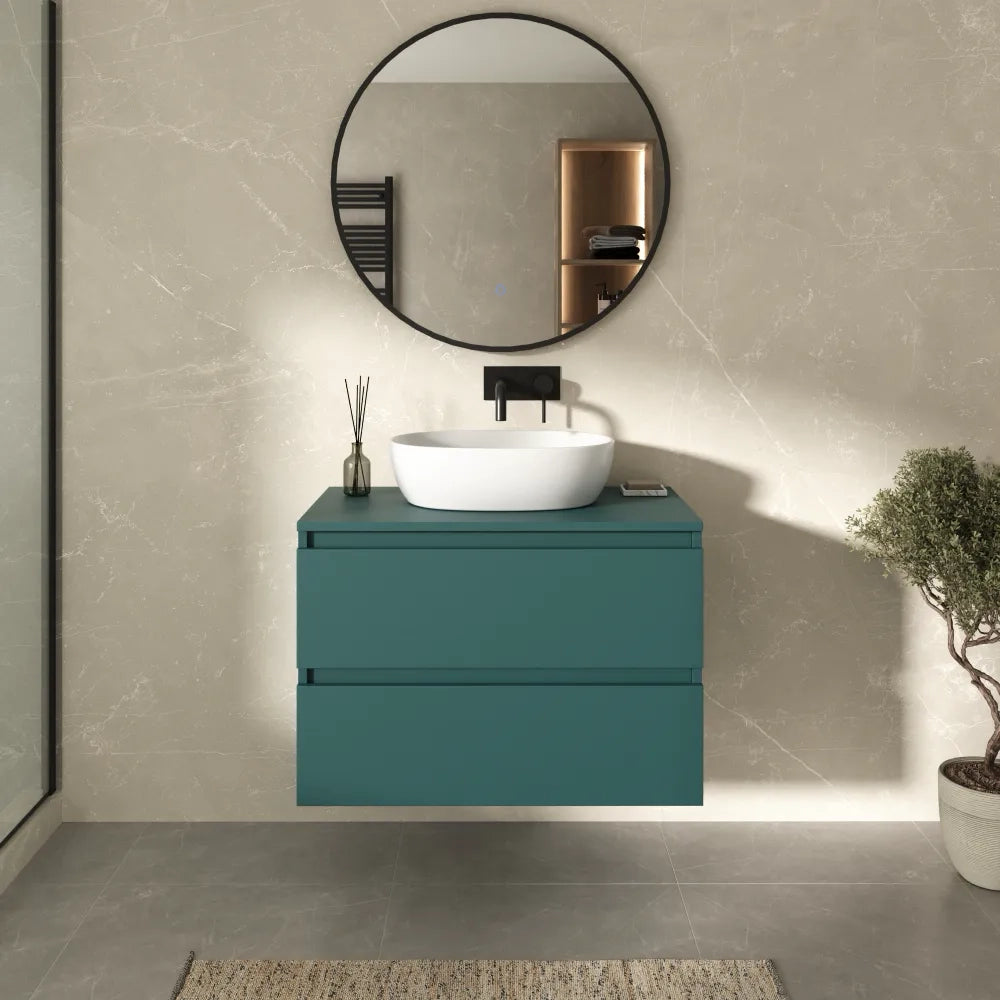 Mobile bagno sospeso 70cm due cassetti petrol con top | Hexa