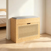 Panca portascarpe da ingresso 63x29x48 cm in bambù naturale con cuscino, salvaspazio –