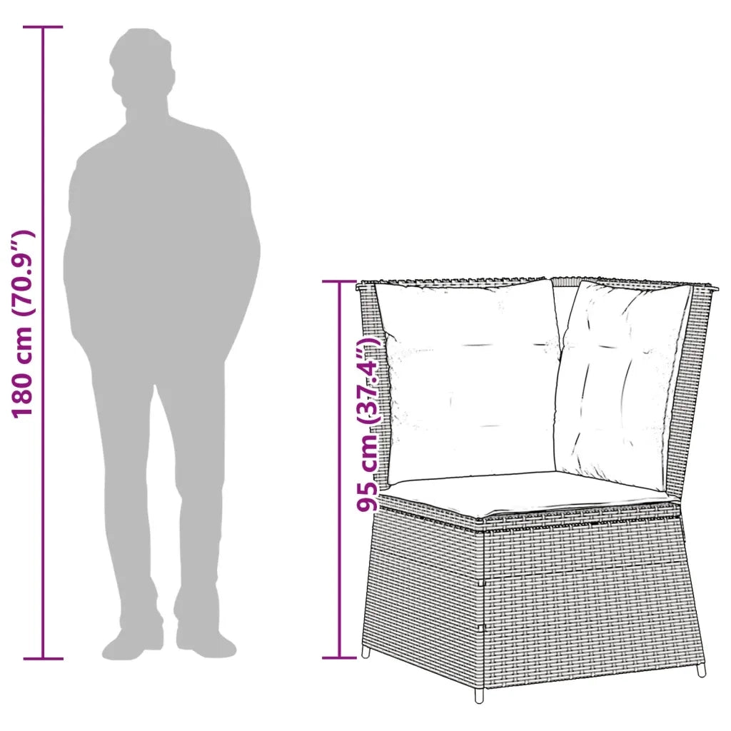 Divano angolare da giardino con Cuscini in Polyrattan Marrone 368988
