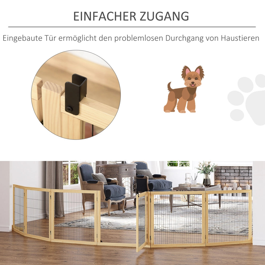 Cancelletto pieghevole per cani in legno di pino e acciaio con piedi di supporto naturale 432 × 36 × 70 cm
