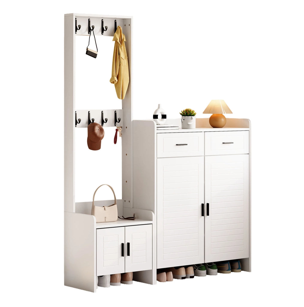 Mobile ingresso con appendiabiti e scarpiera 125x36x165 cm bianco HOMVRA