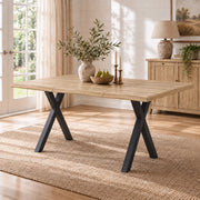Tavolo da Pranzo 180x78 cm 4-6 Posti LEMONMAX; Piano MDF 28 mm con Bordi Ondulati; Gambe a X in Metallo; Effetto Legno Naturale; Portata 60 kg