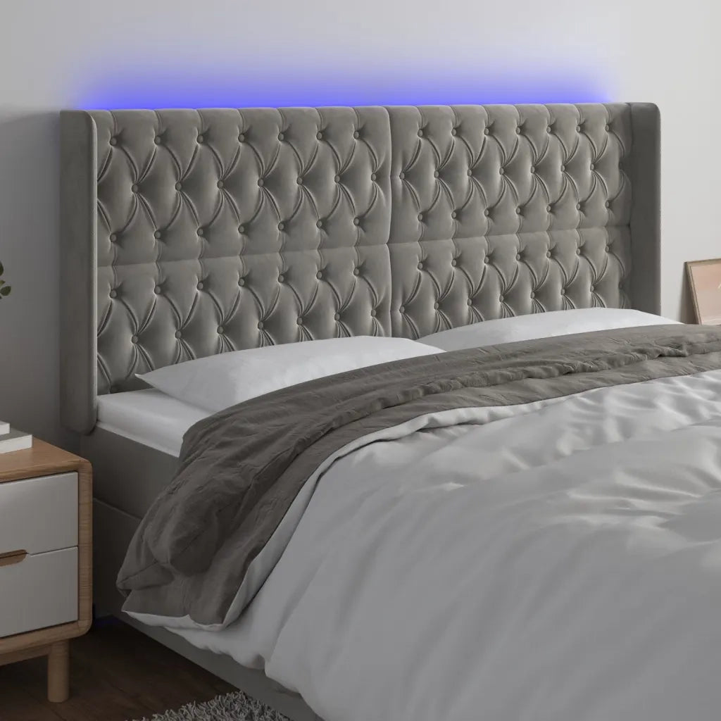 Testiera a LED Grigio Chiaro 203x16x118/128 cm in Velluto 3124450