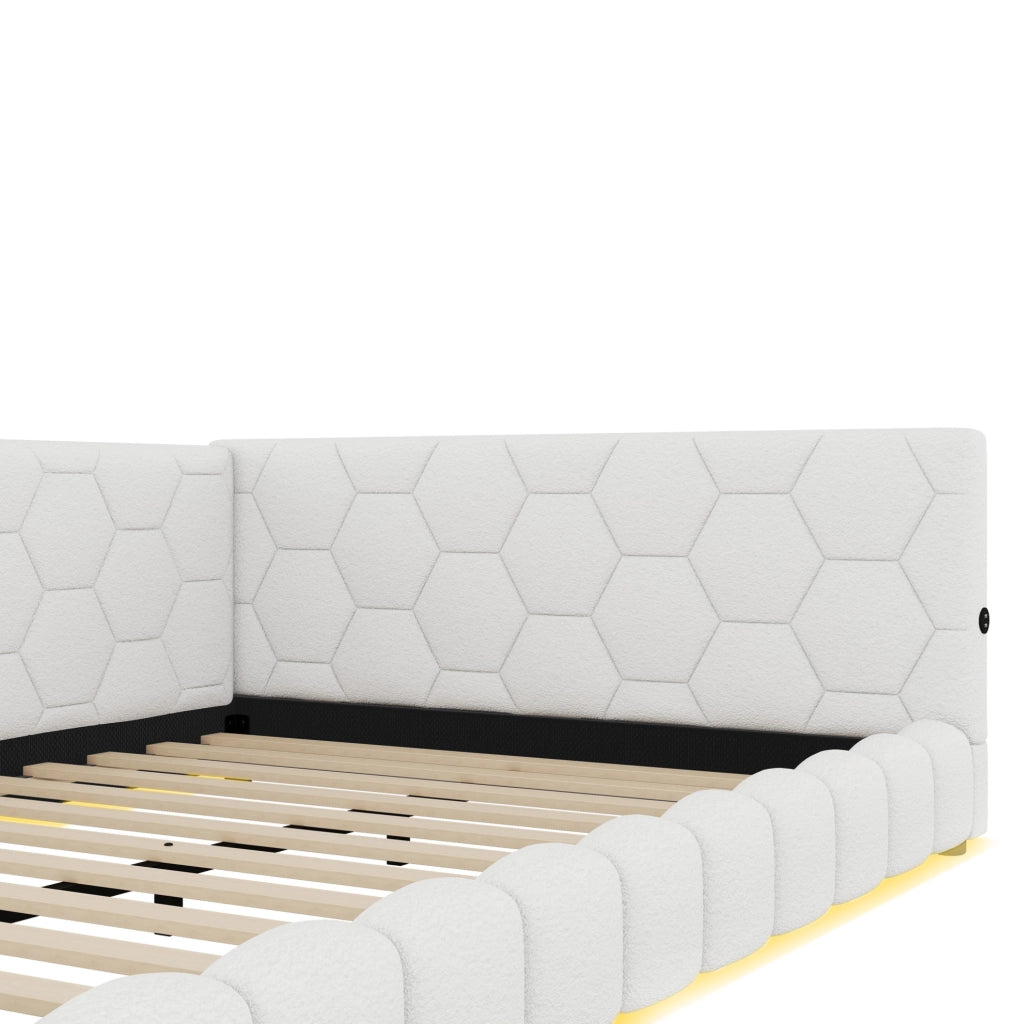 Divano letto 140x200 cm bianco con LED, USB e Type-C