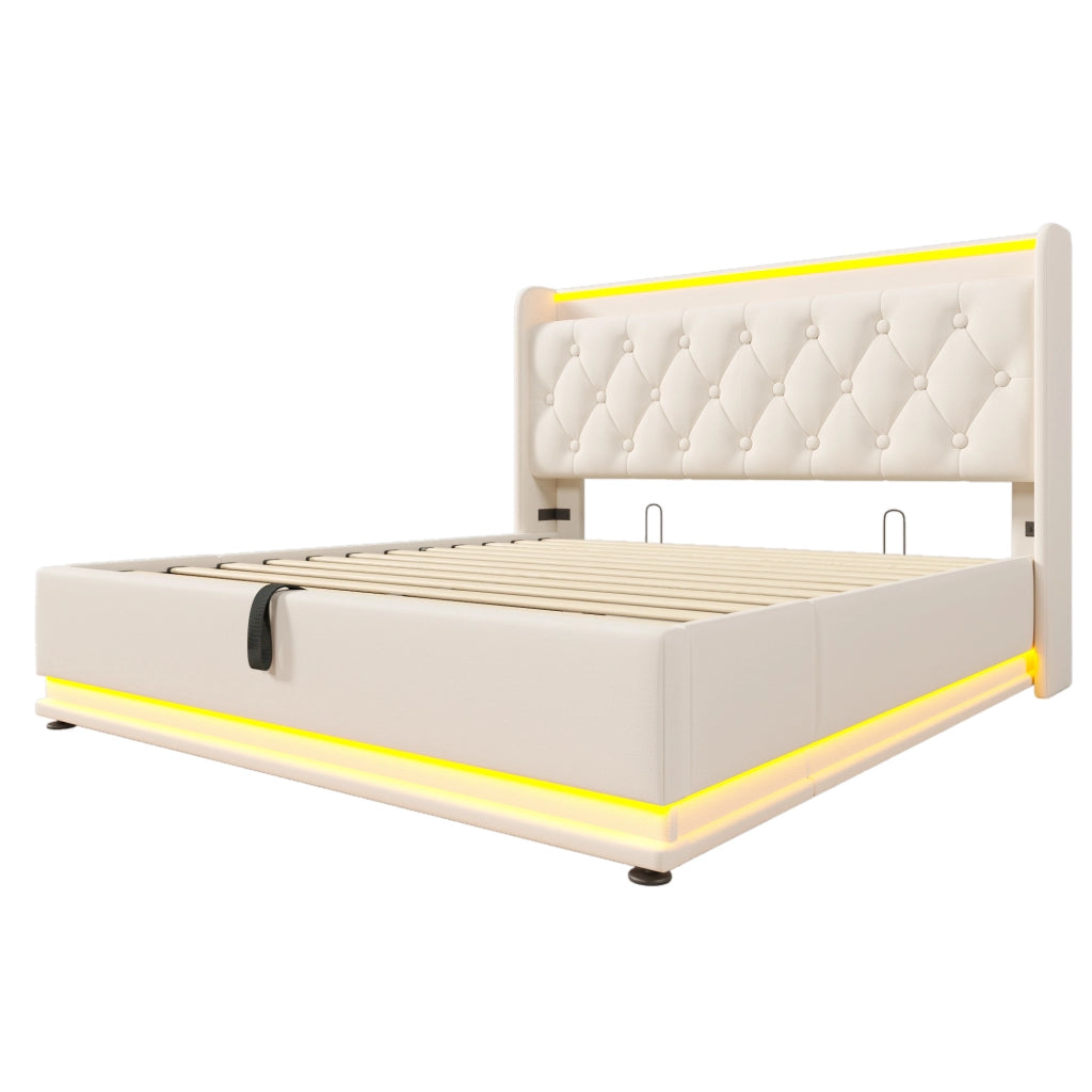 Letto matrimoniale bianco 160x200 cm con LED