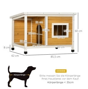 Casetta per cani con veranda 85，5 x 62 x 60 cm in legno arancione， tetto apribile